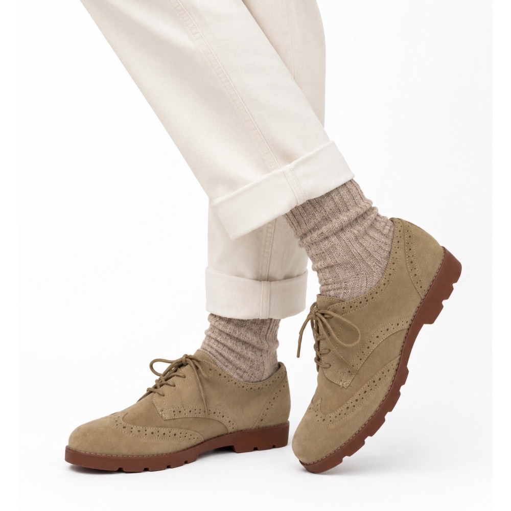NEW Vionic Alfina Oxford Tan Suede Brogue Wingtip Lug Sole Shoes Women Size 9.5